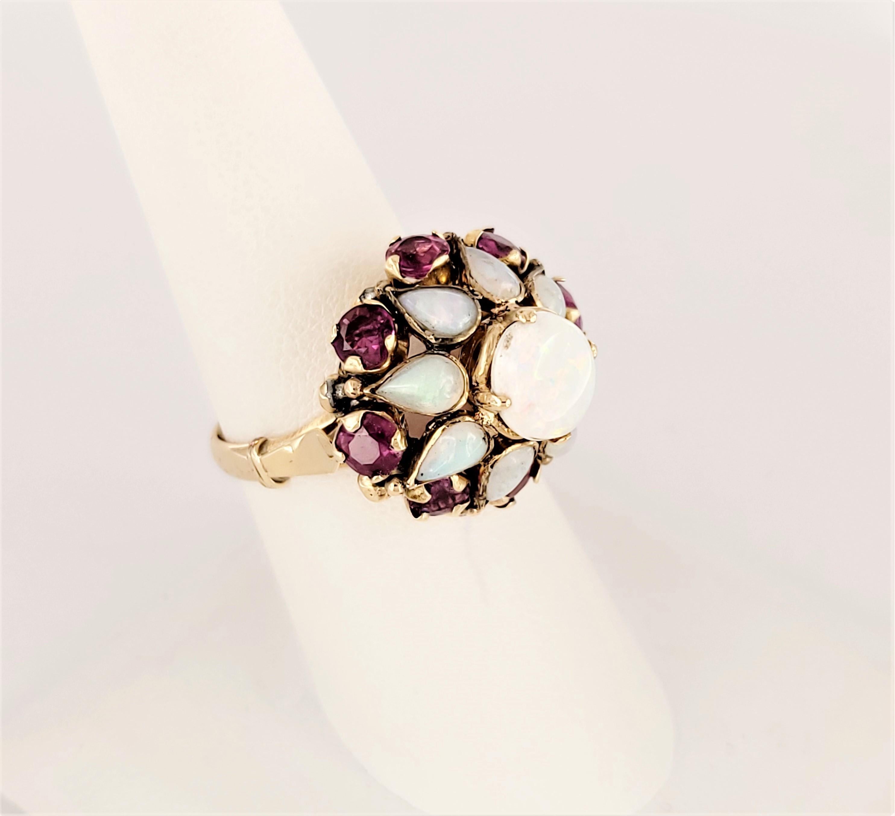 Opal & Rubin Cluster-Ring (Rundschliff) im Angebot
