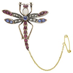 Opal, Ruby, Diamond, and Sapphire Dragonfly Brooch