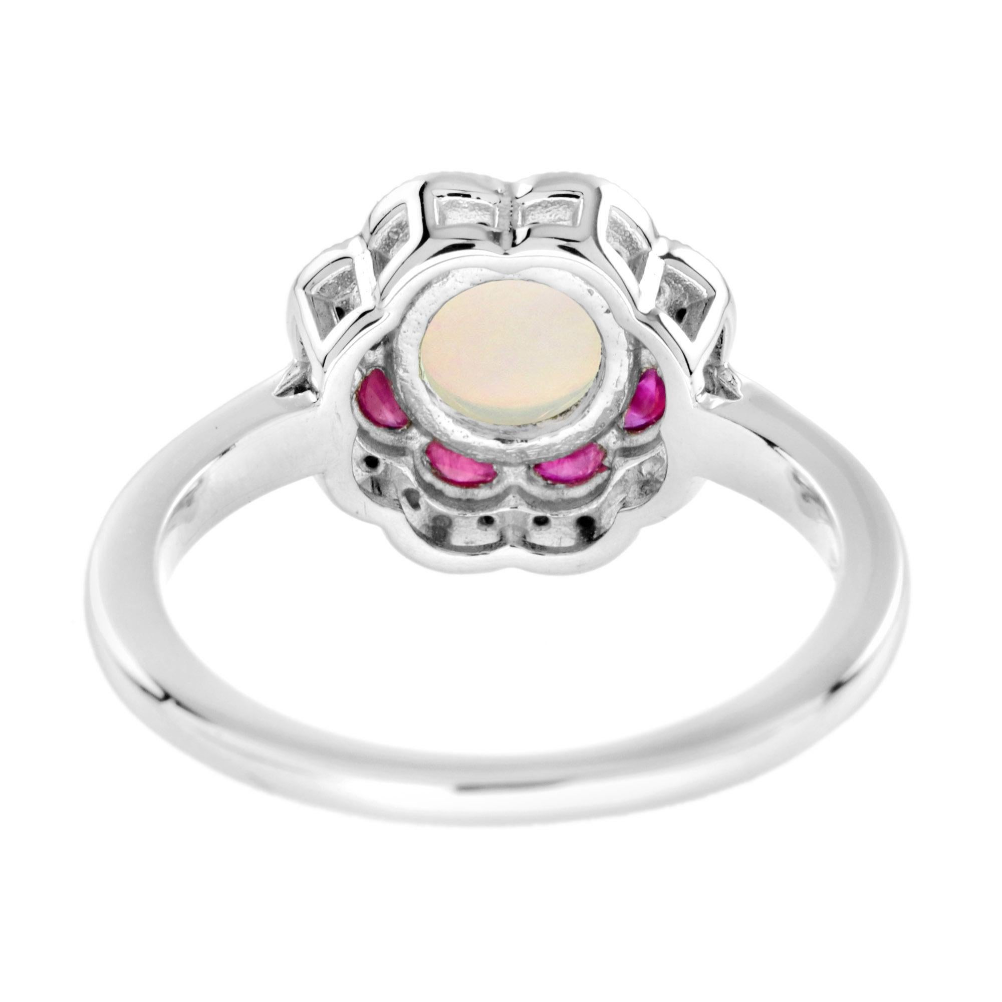 Anello con diamante e rubino opale in stile Art Deco in oro bianco 14 carati In condizioni Nuovo in vendita a Bangkok, TH