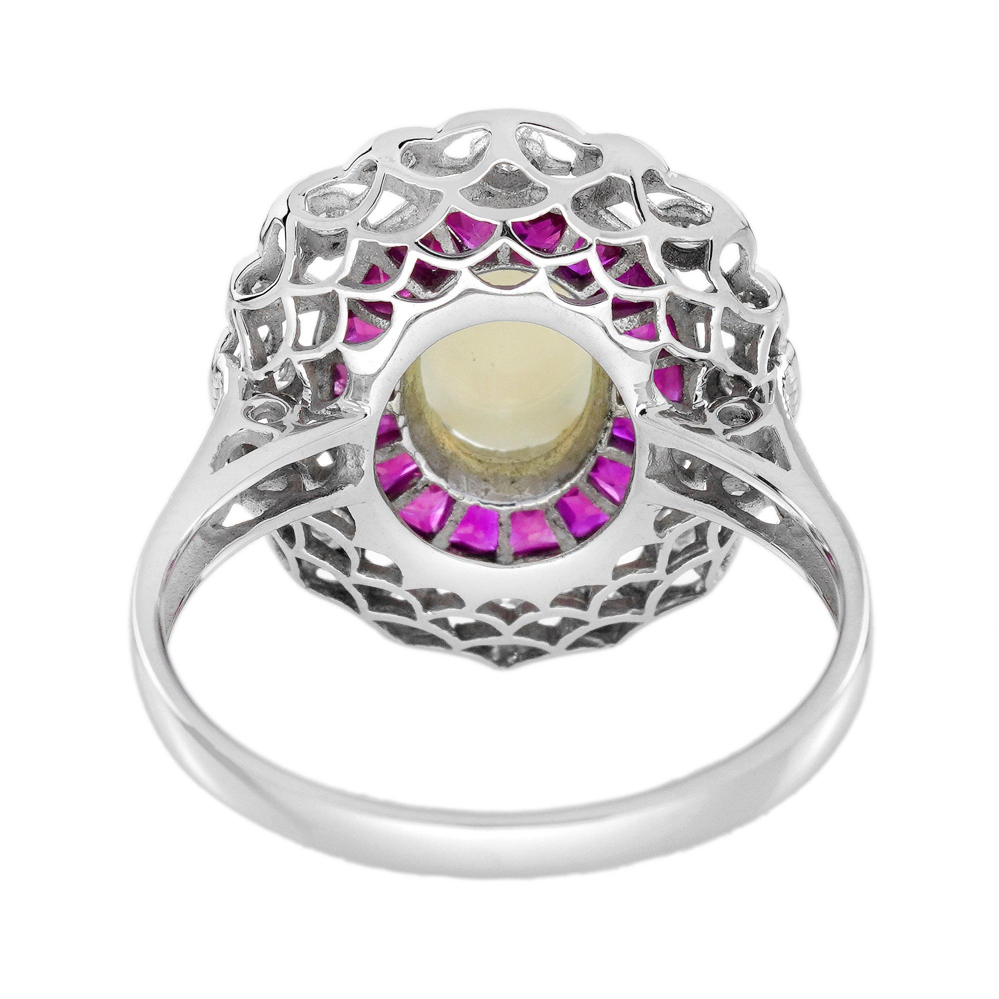 Anello con diamante e rubino opale in stile Art Deco in oro bianco 14 carati In condizioni Nuovo in vendita a Bangkok, TH