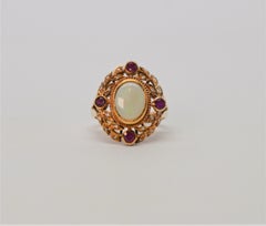 Opal Ruby Diamond Edwardian Style Yellow Gold Ring