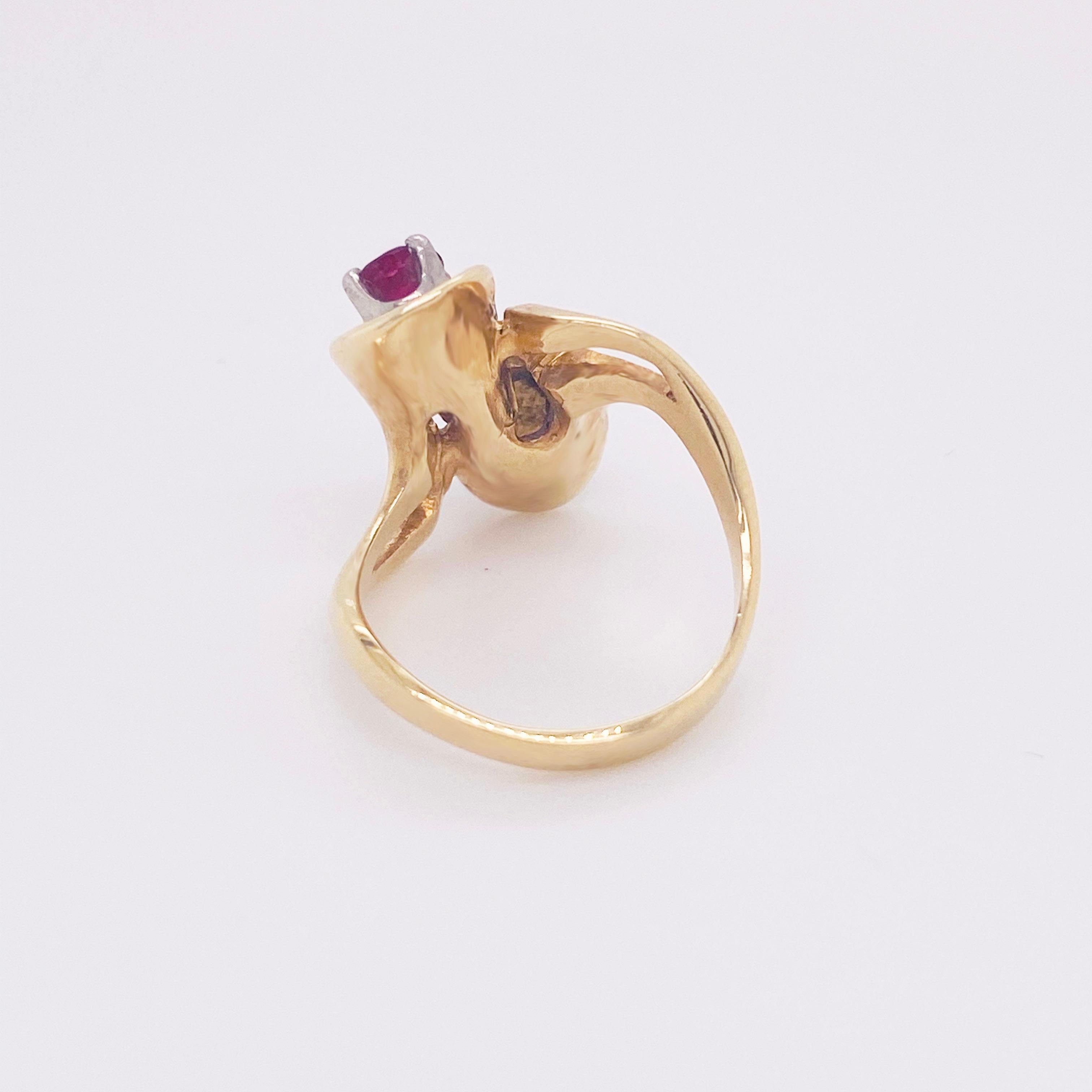 Contemporary Opal & Ruby Freeform Ring 14k Yellow Custom Ring Design October July Birthstone For Sale