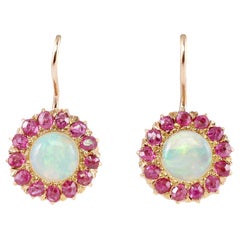 Opal Ruby Halo Earrings 18 Karat Yellow Gold
