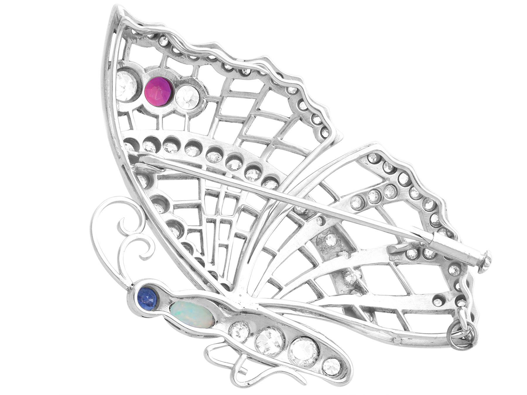 Women's Opal Ruby Sapphire and 3.50ct Diamond Butterfly Brooch For Sale