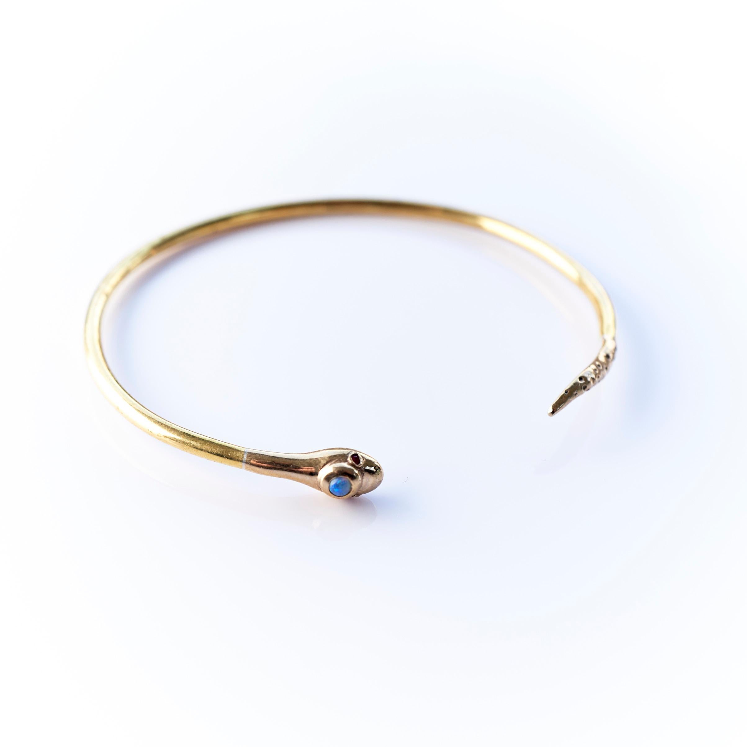 Brilliant Cut Opal Ruby Snake Bangle Arm Cuff Bracelet Bronze J Dauphin For Sale