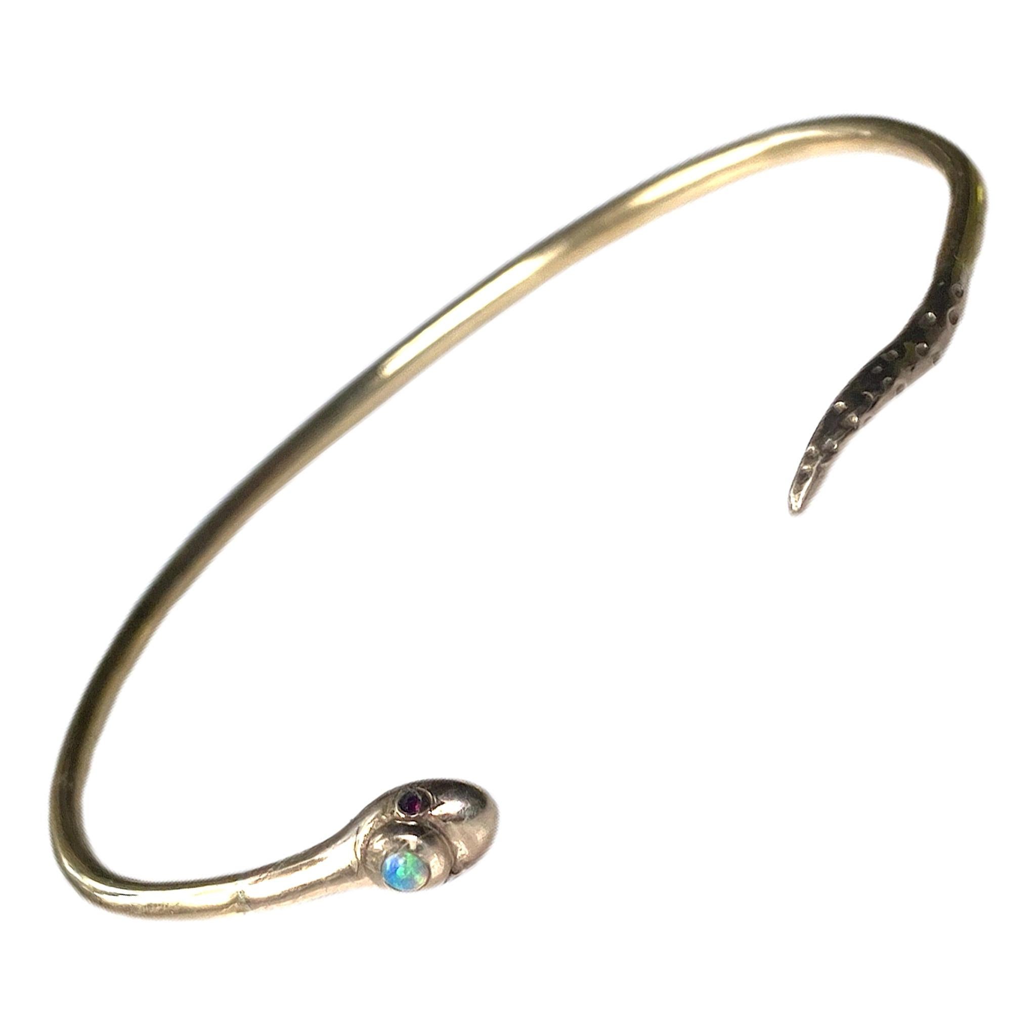 Brilliant Cut Opal Ruby Snake Bangle Arm Cuff Bracelet Statement Bronze J Dauphin For Sale