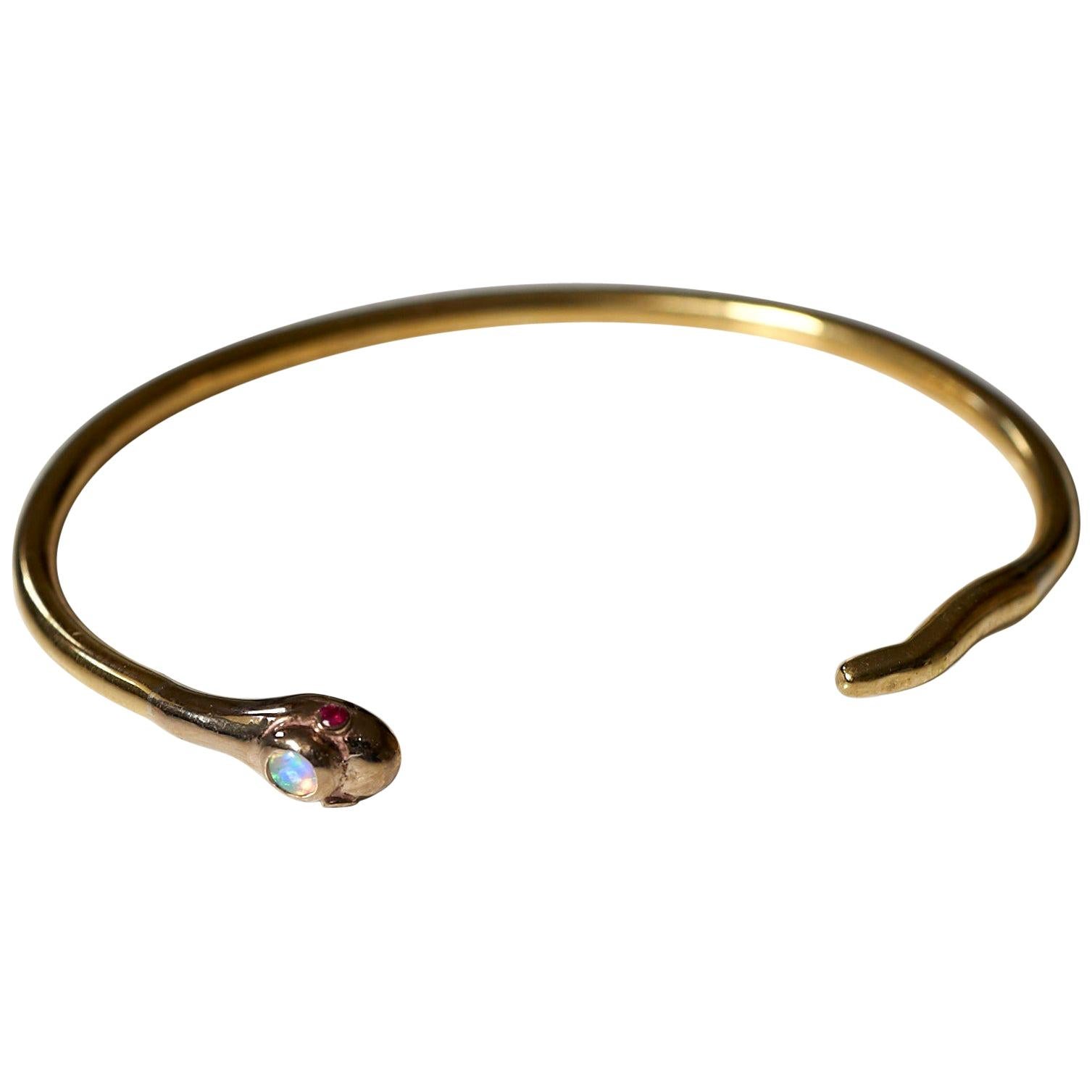 Opal Ruby Snake Bangle Bracelet Bronze Brass J Dauphin