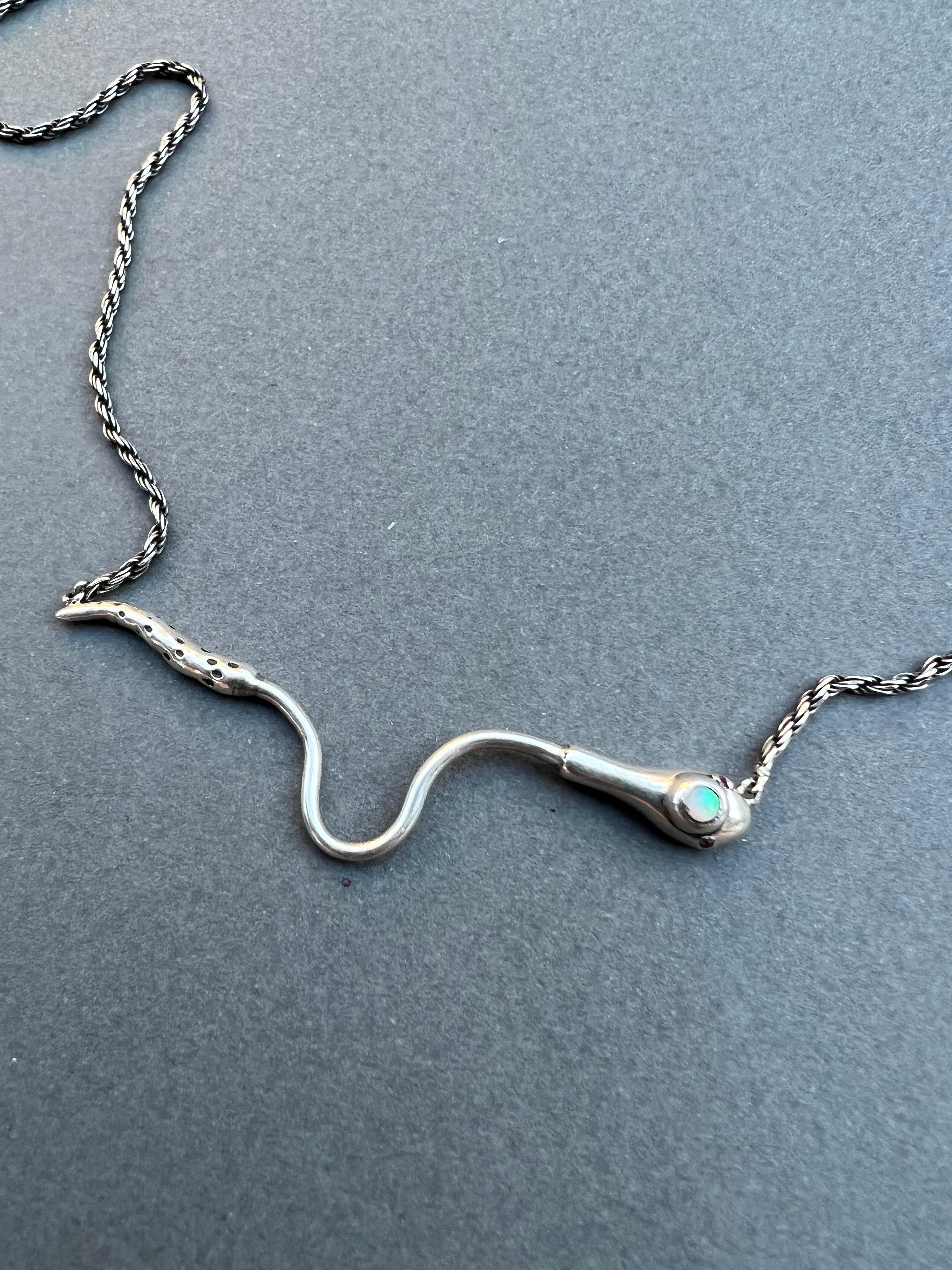 Opal Ruby Snake Necklace Italian Silver Chain J Dauphin For Sale 4