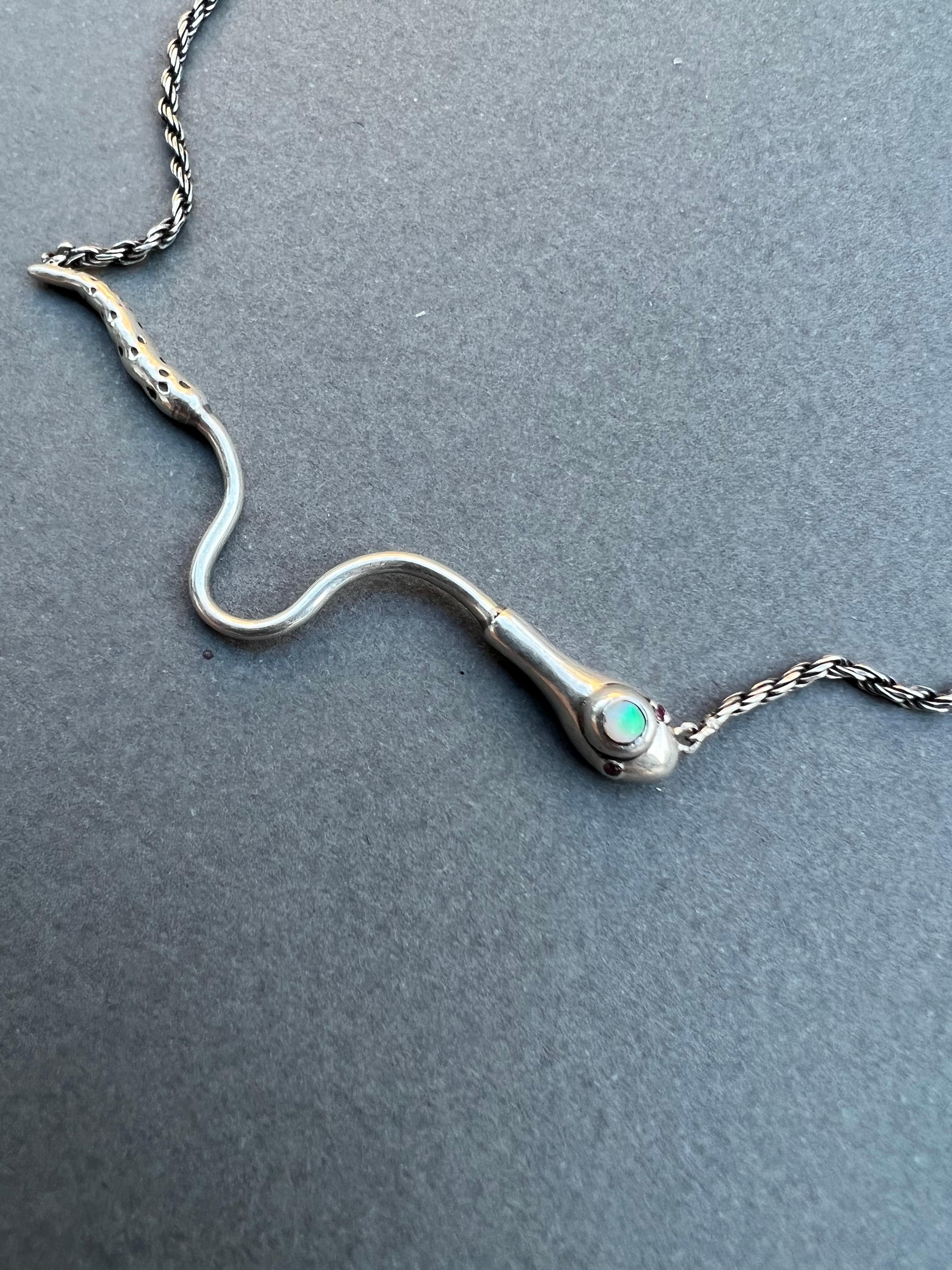 Opal Ruby Snake Necklace Italian Silver Chain J Dauphin For Sale 3