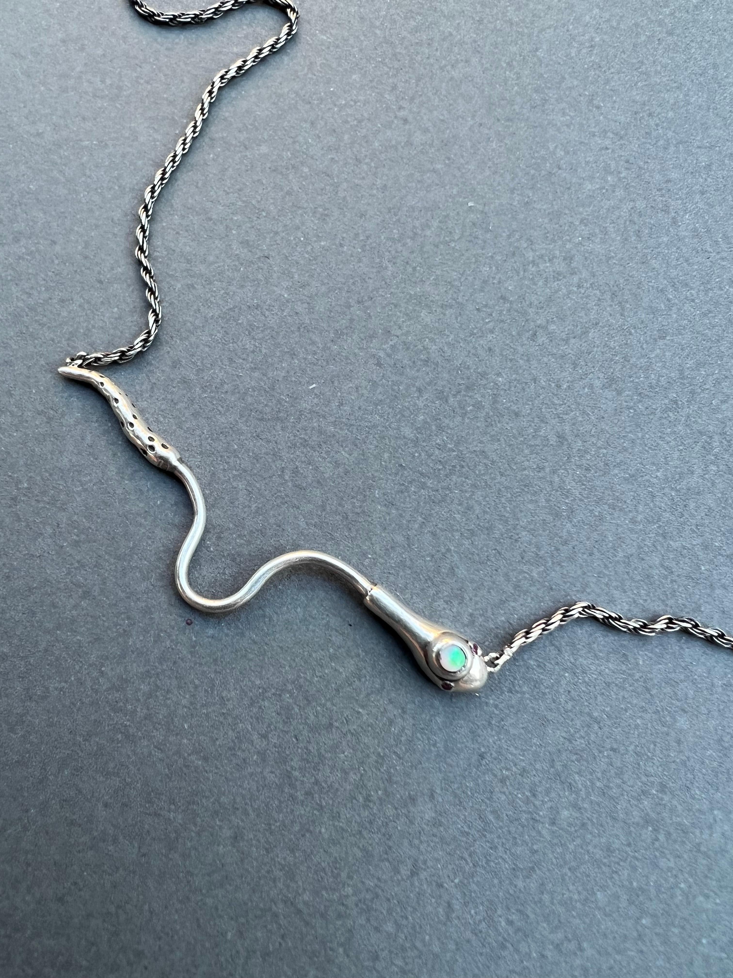 Opal Ruby Snake Necklace Italian Silver Chain J Dauphin For Sale 5