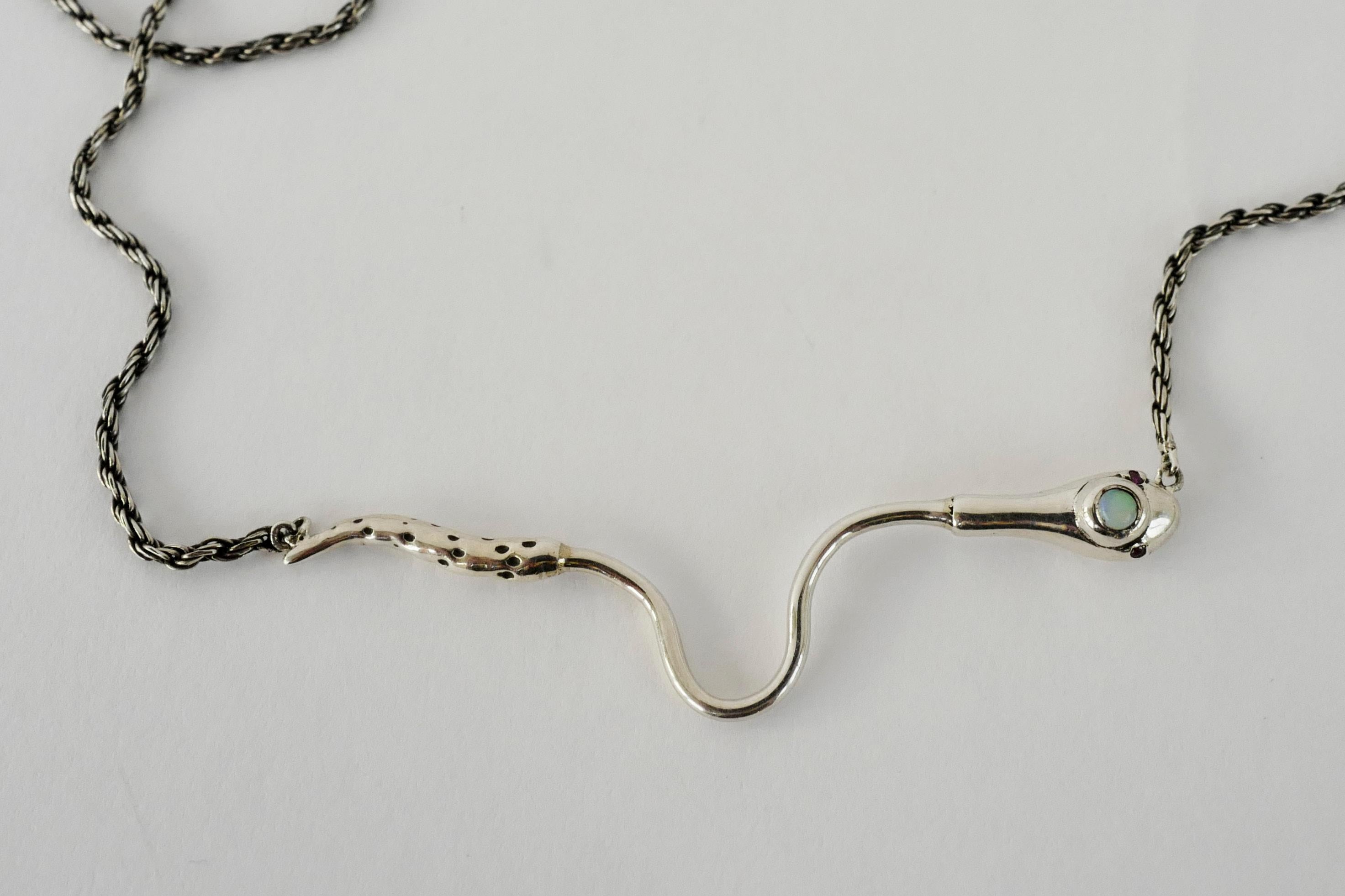 Opal-Rubin-Schlangenhalskette Italienische Silberkette J Dauphin (Viktorianisch) im Angebot