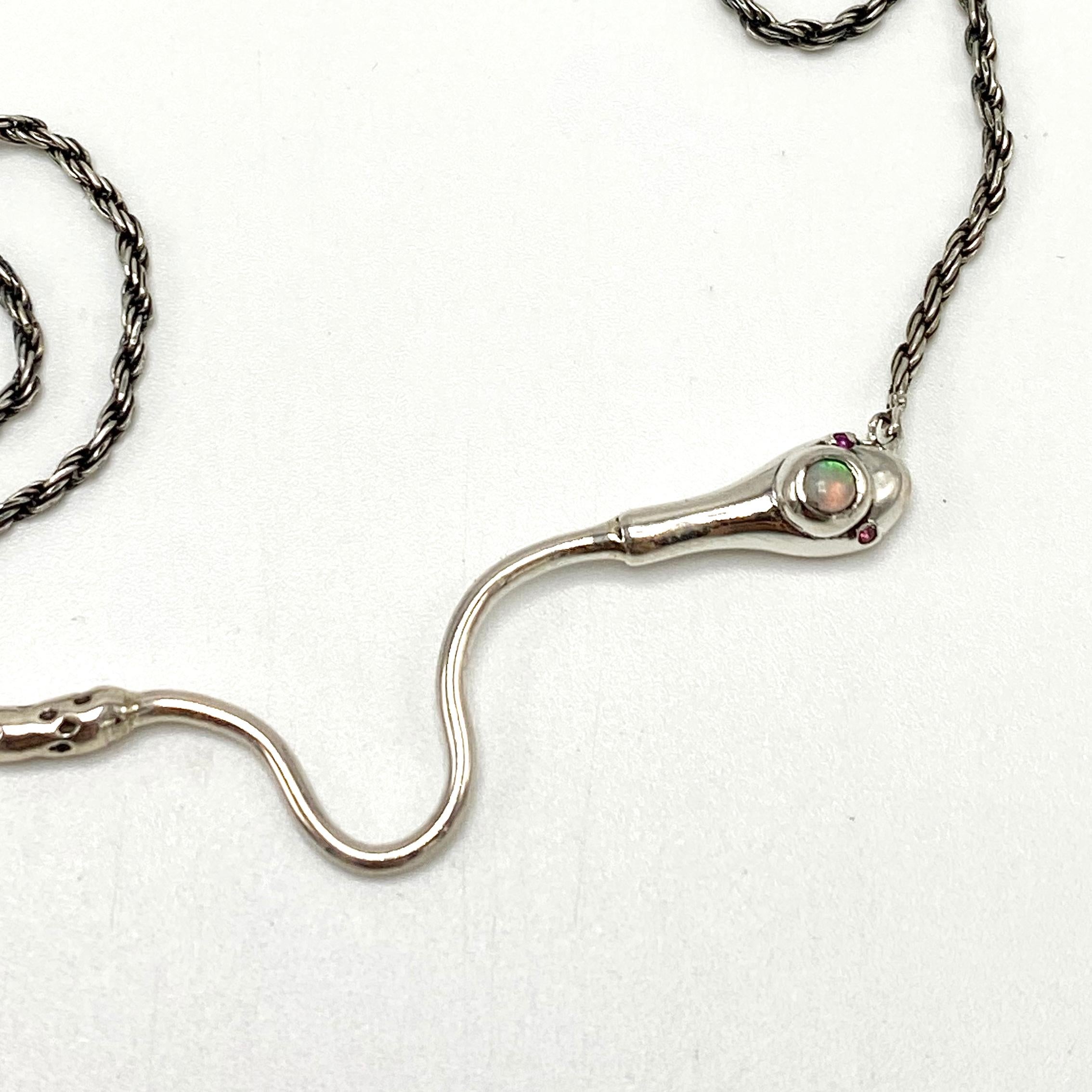 Victorian White Diamond Ruby Snake Necklace Italian Silver Chain J Dauphin For Sale