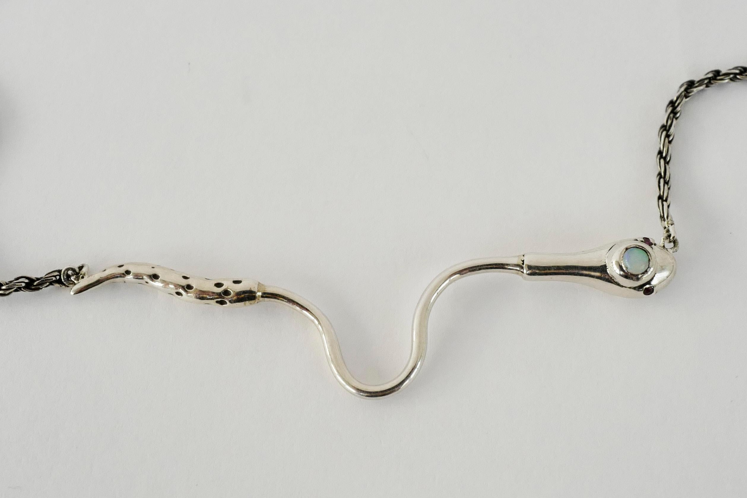 Women's Opal Ruby Snake Necklace Italian Silver Chain J Dauphin For Sale