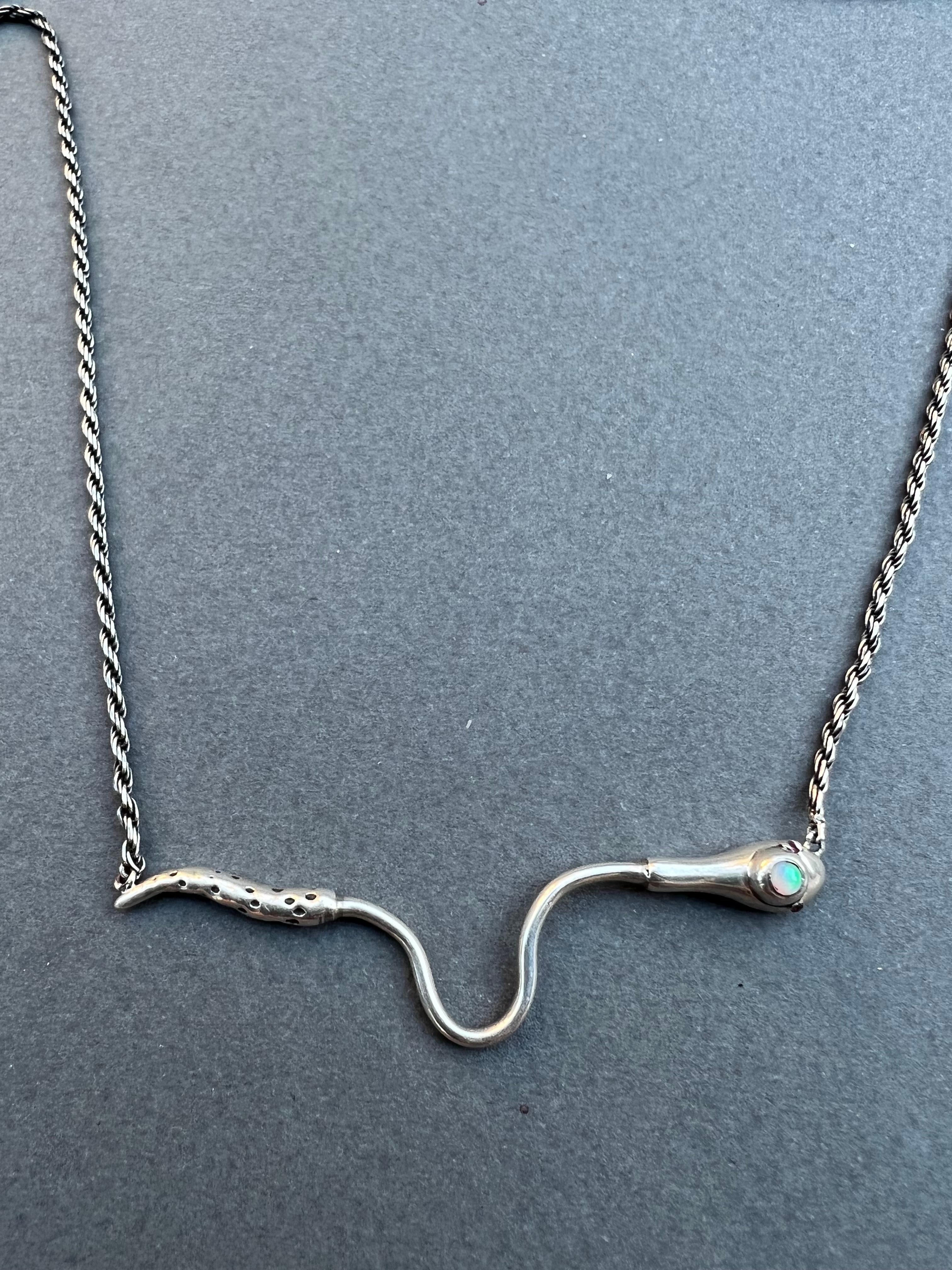 Opal Ruby Snake Necklace Italian Silver Chain J Dauphin For Sale 1