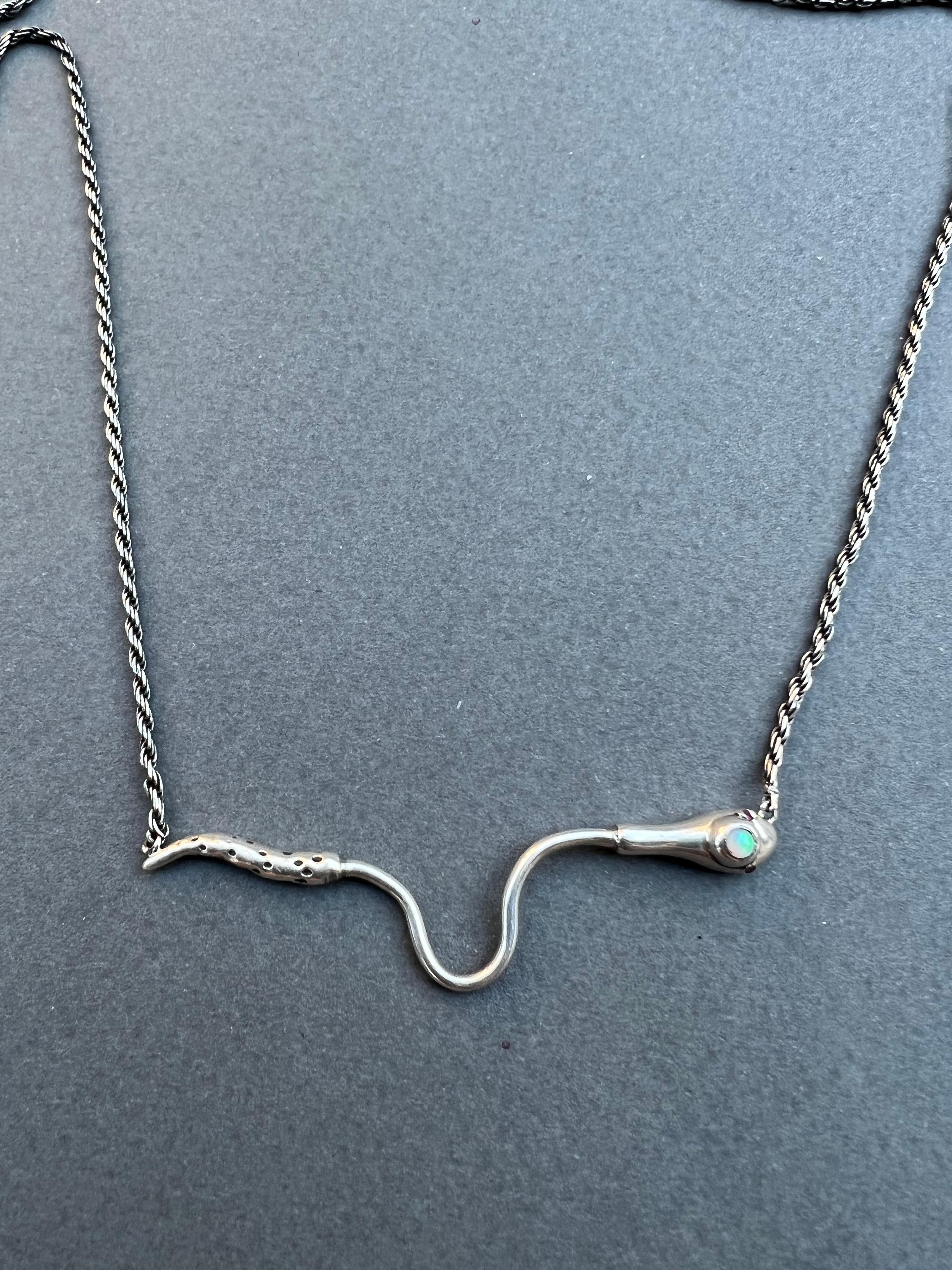 Opal Ruby Snake Necklace Italian Silver Chain J Dauphin In New Condition For Sale In Los Angeles, CA