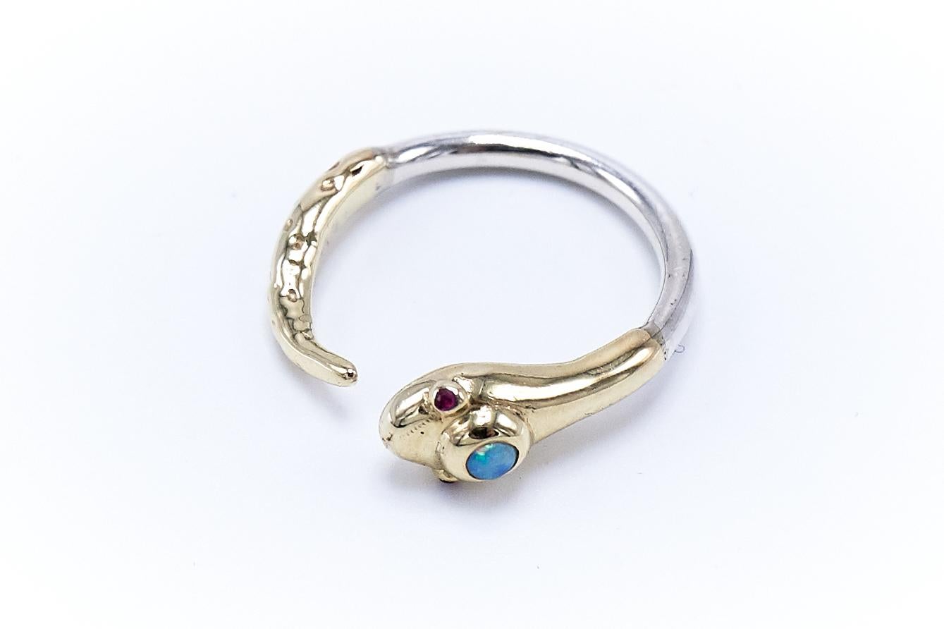 Opal Ruby Snake Ring With Head and Tail in 14k Yellow Gold and White Gold Adjustable Cocktail Ring Victorian Style J Dauphin 

J DAUPHIN 