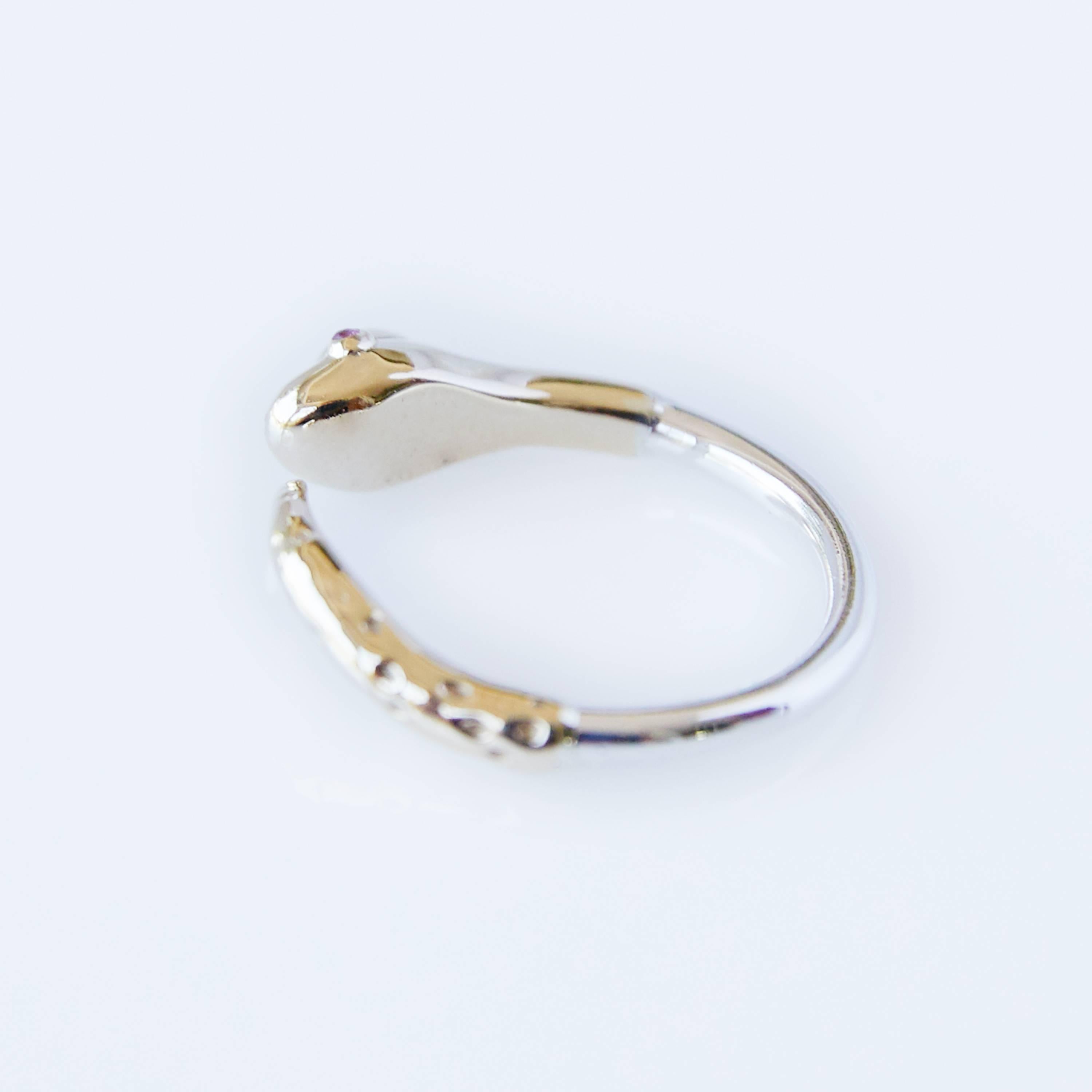 Contemporary Opal Ruby Snake Ring in Gold and Silver For Sale