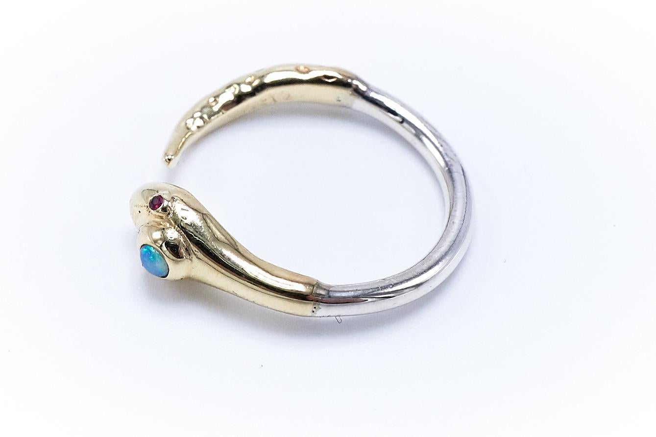 Romantic Opal Ruby Snake Ring Gold Adjustable Cocktail Ring Fashion J Dauphin 