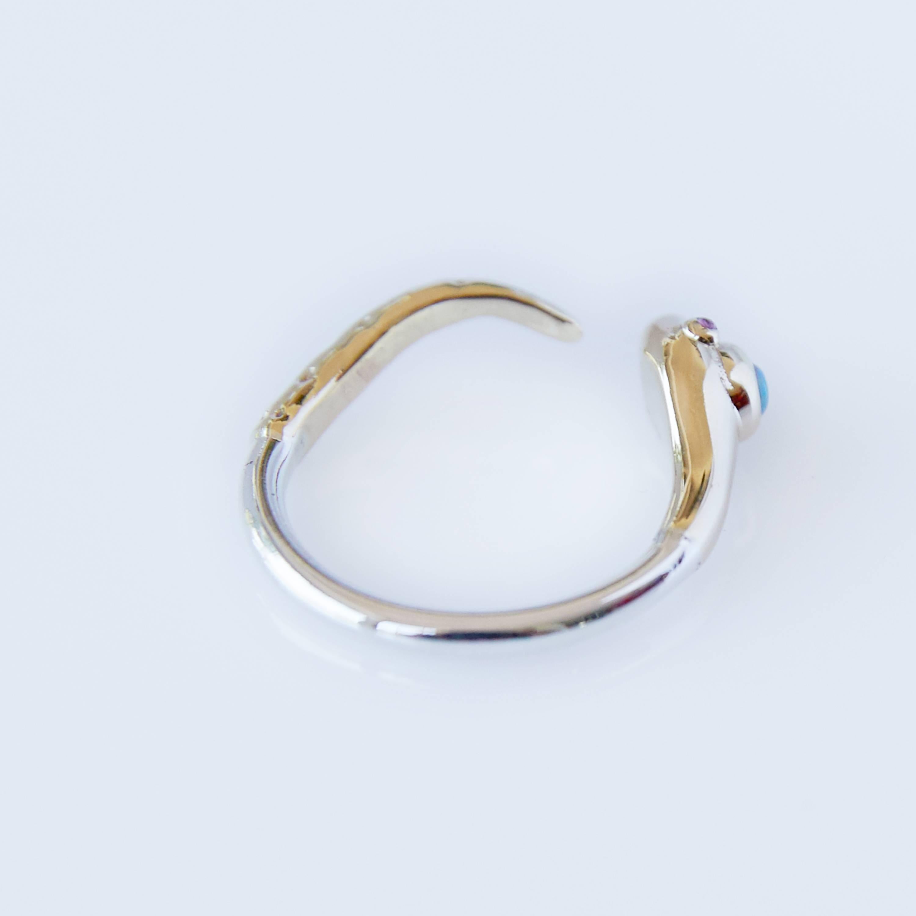 Round Cut Opal Ruby Snake Ring in Yellow and White Gold For Sale