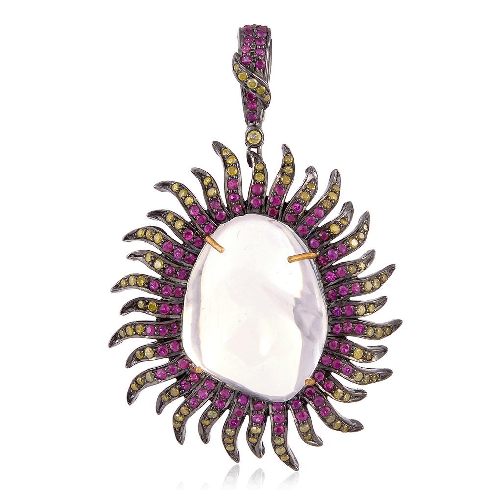 Collar Colgante Ópalo Rubí Sol Diamante Moderno en venta