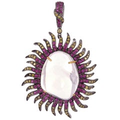 Opal Ruby Sun Diamond Pendant Necklace