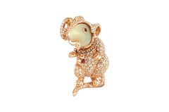 Opal, Ruby with Brown Diamond Mouse Brooch Set in 18 Karat Rose Gold Settings