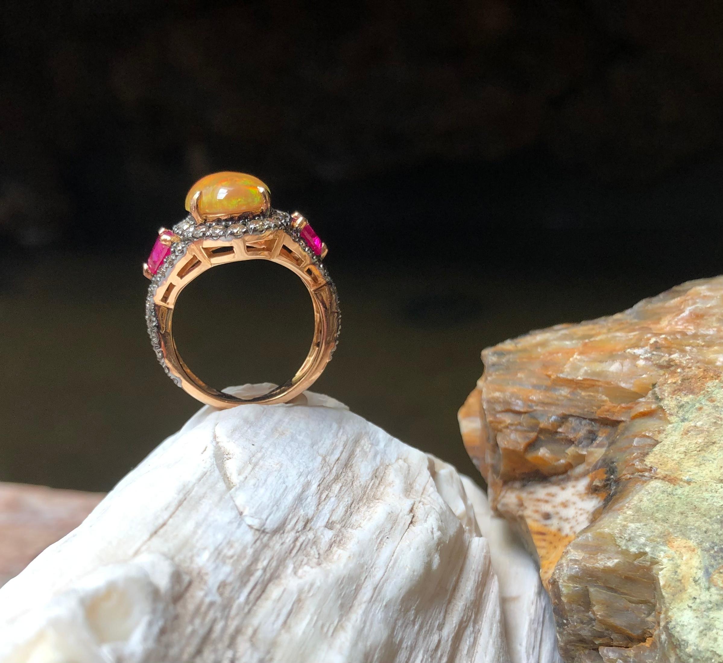 Opal, Ruby with Brown Diamond Ring Set in 18 Karat Rose Gold Settings For Sale 7