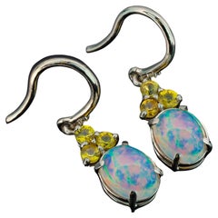 Opal, sapphire 14k gold earrings. 