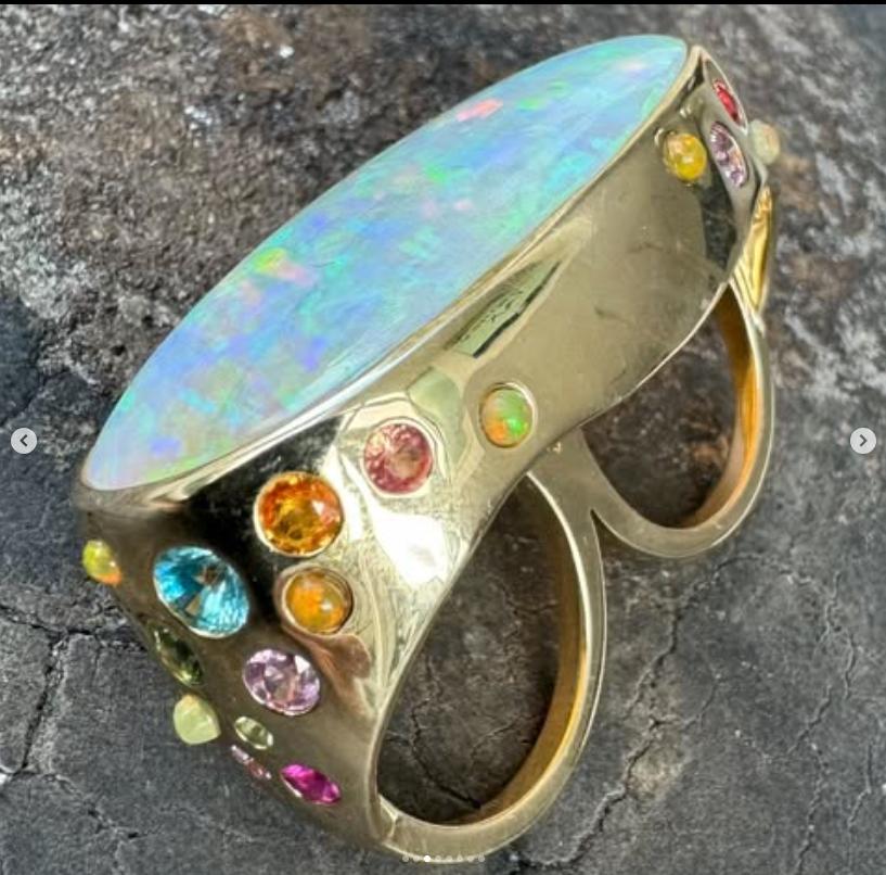 Opal & Sapphire 14kt double ring In New Condition For Sale In Birmingham, MI