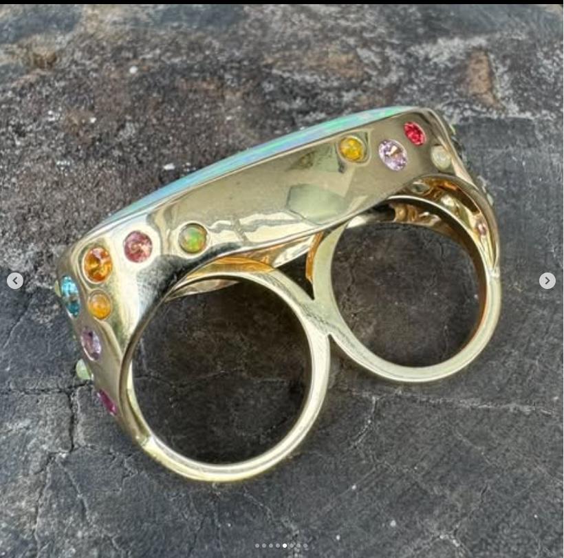Opal & Sapphire 14kt double ring For Sale 1
