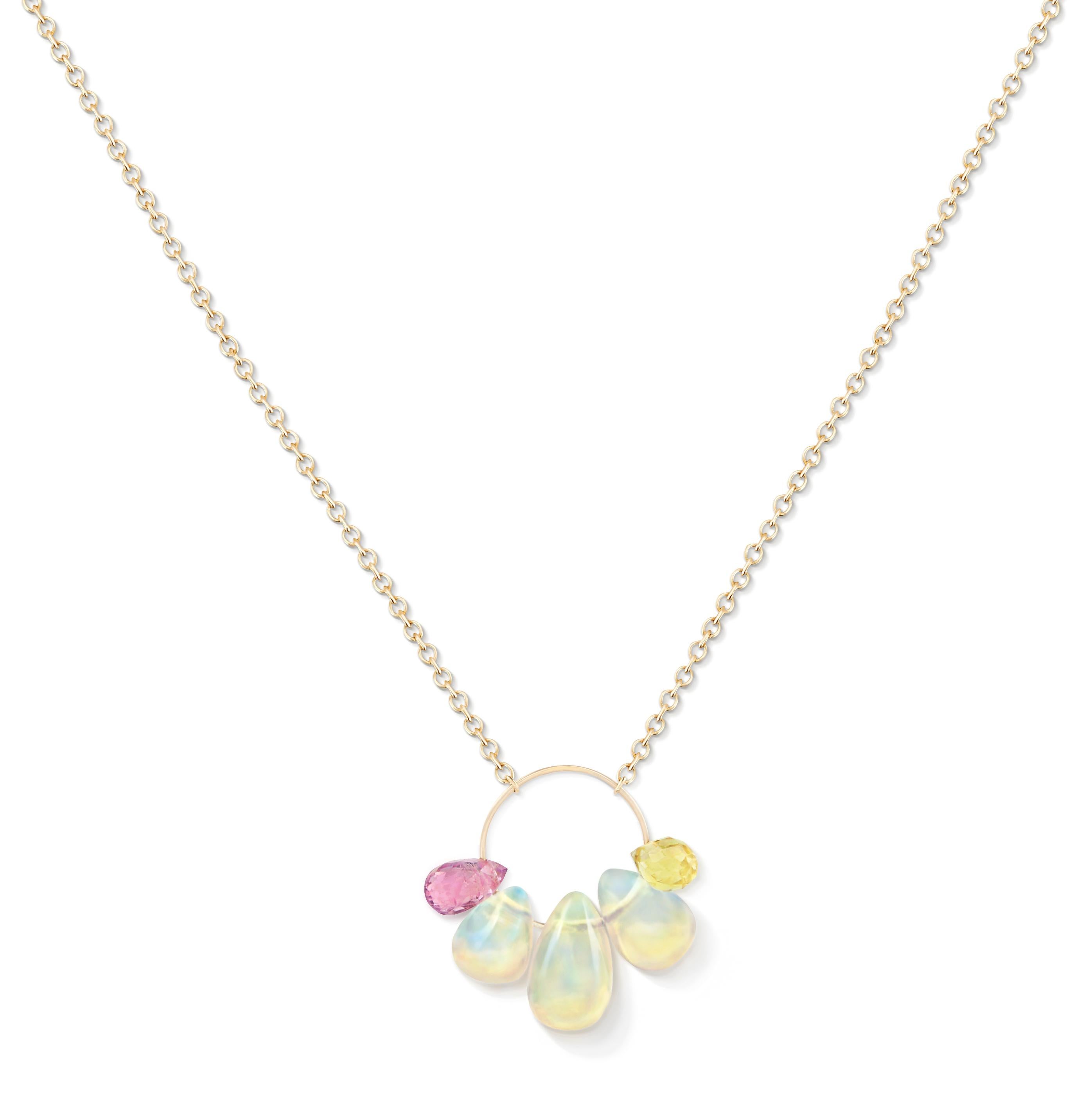 Contemporary Opal, Sapphire and 18 Karat Gold Cluster Necklace by Allison Bryan For Sale