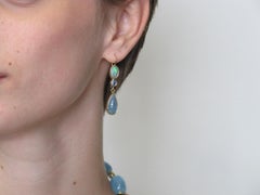 Opal, Sapphire and Aquamarine Cabochon 18 Karat Yellow Gold Earrings