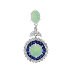 Opal Sapphire and Diamond Art Deco Style Target Pendant in 14K White Gold