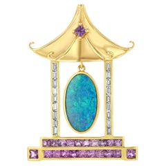 Opal, Sapphire, and Spinel Pagoda Pendant