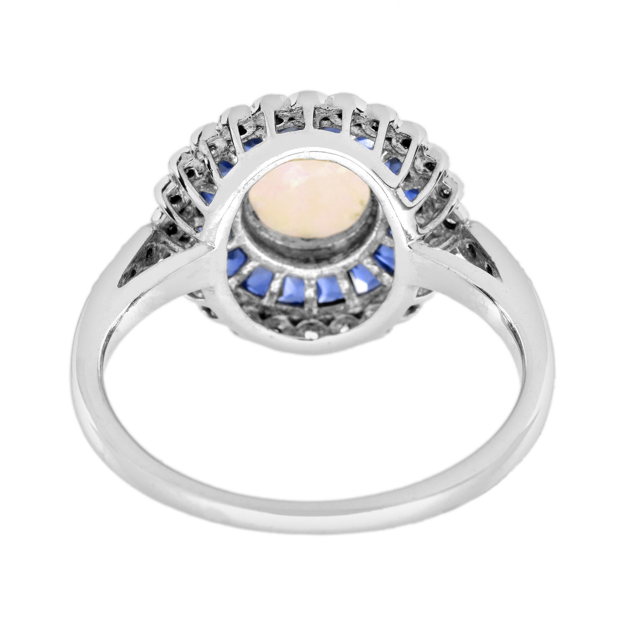 Anello di fidanzamento target in stile Art Deco con zaffiro opale e diamante in oro bianco 14 carati In condizioni Nuovo in vendita a Bangkok, TH