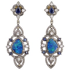 Opal Sapphire Diamond Drop Earrings