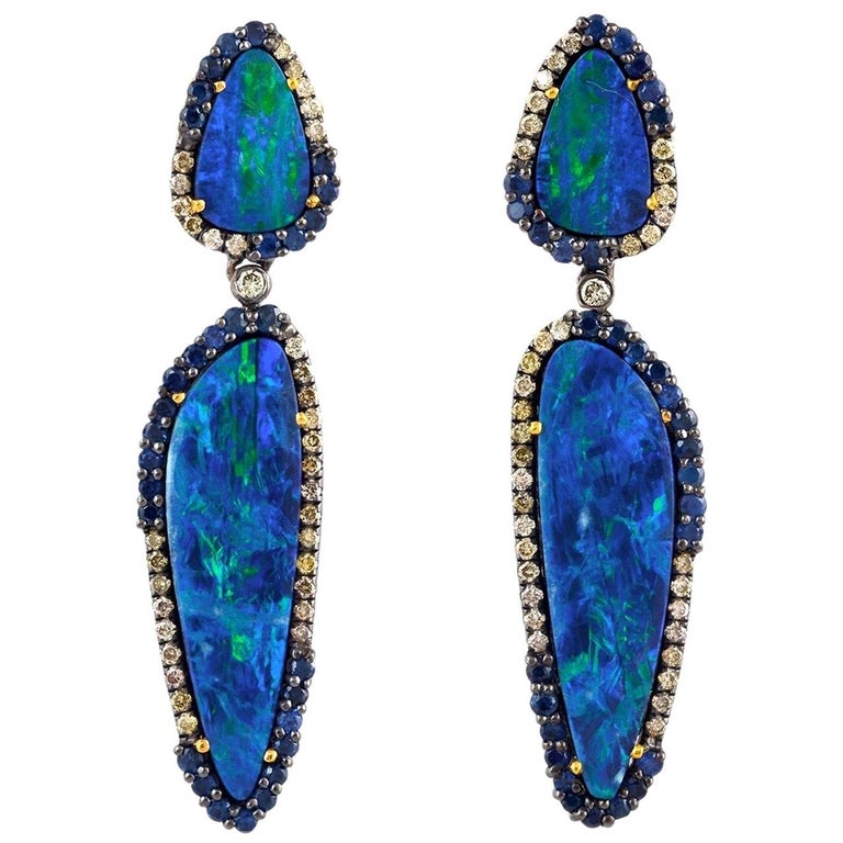 Opal Sapphire Diamond Earrings For Sale at 1stDibs