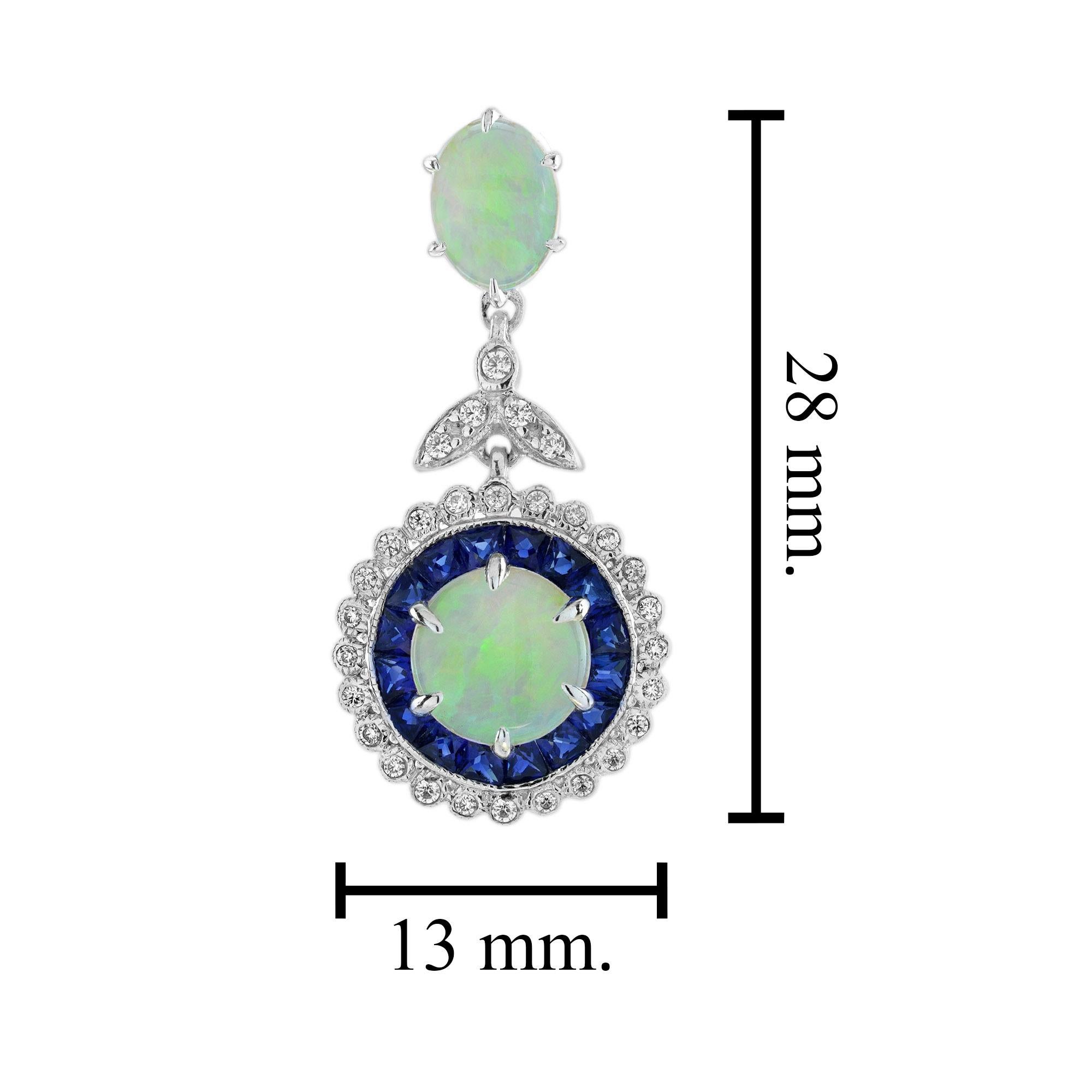 Opal Sapphire Diamond Pendant and Stud Earrings Jewelry Set in 14K White Gold For Sale 4