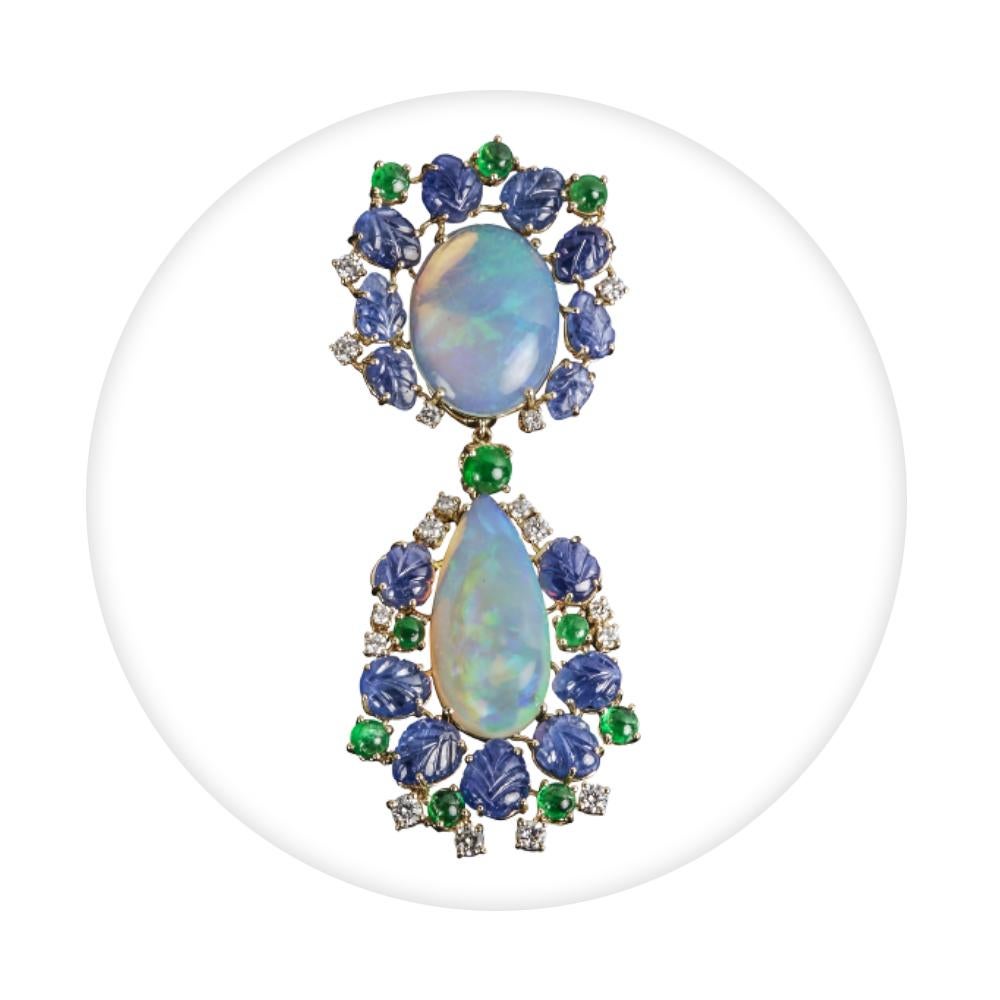 Contemporary Veschetti Opal, Sapphire, Emerald and Diamond Drop Earrings