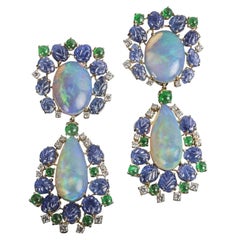 Veschetti Opal, Sapphire, Emerald and Diamond Drop Earrings