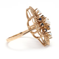 Opal Sapphire Navette Ring, 14K Yellow Gold, Ring Size 6.5, Rainbow Opal Ring
