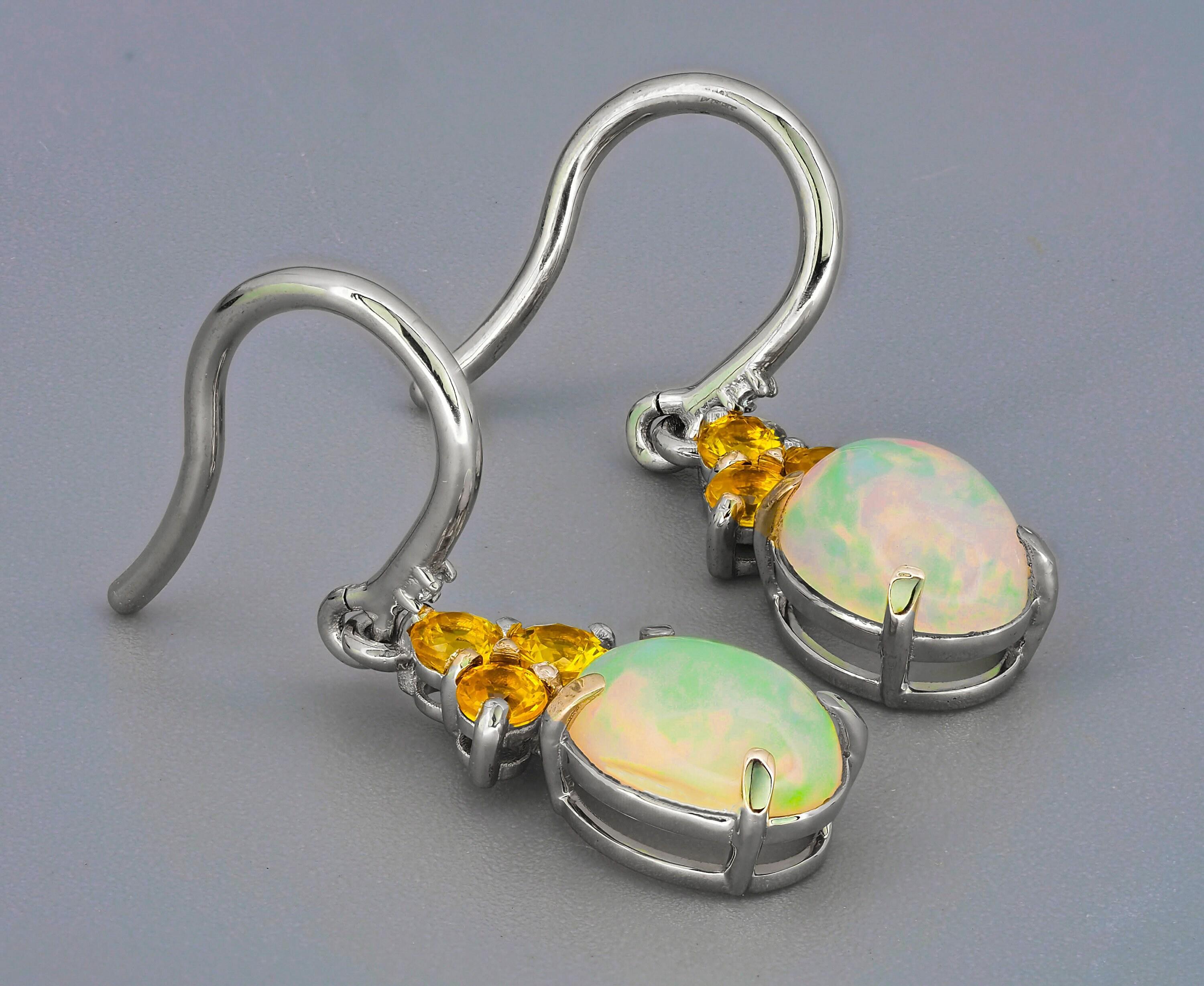 Pendientes colgantes de plata con ópalo y zafiro Moderno en venta
