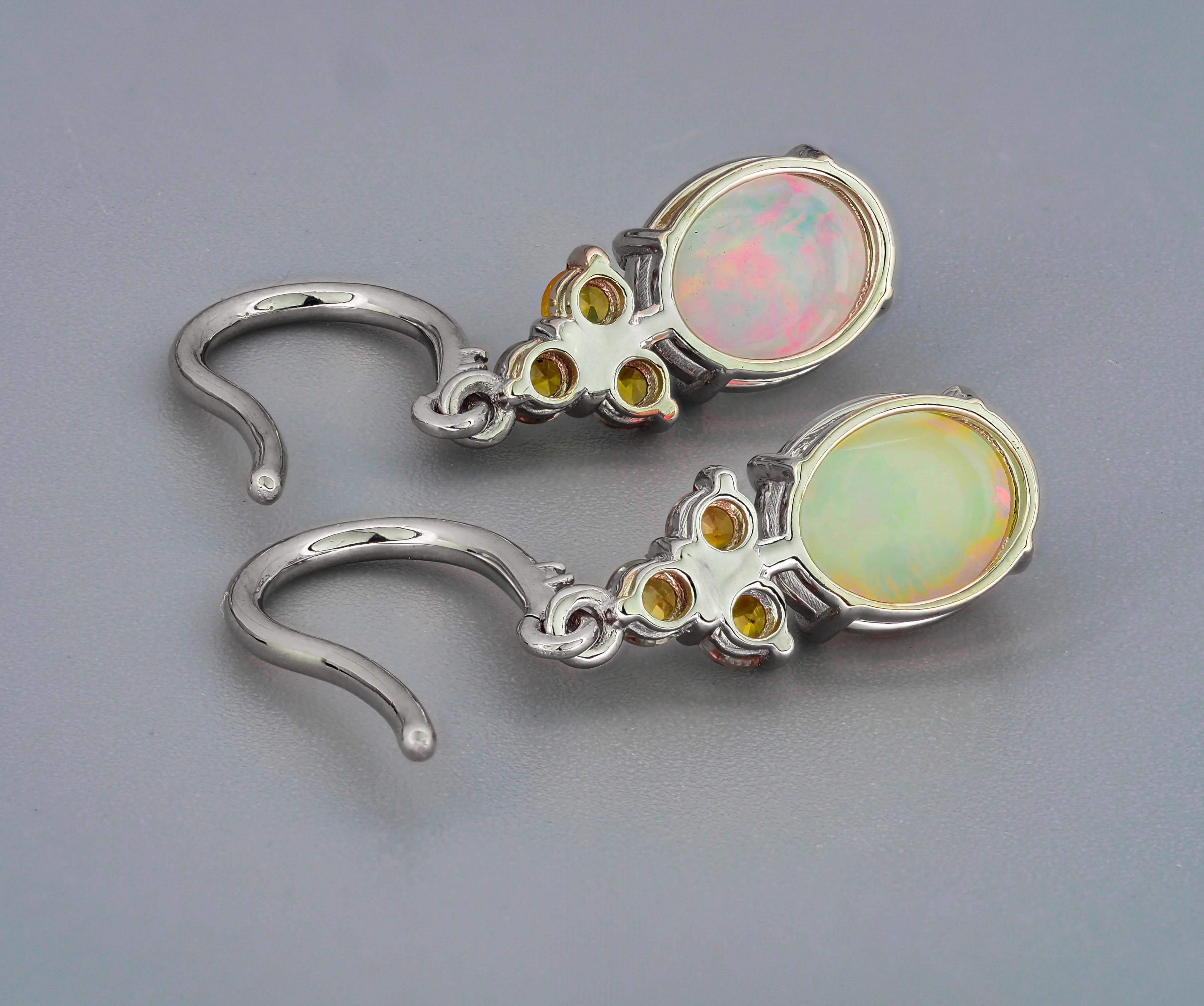 Pendientes colgantes de plata con ópalo y zafiro en venta 1