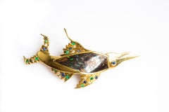 Opal, Sapphires, Emeralds and Diamonds in Gold 18 Carat Swordfish Brooch