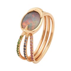 Opal, Sapphires, Tsavorites, 18 Karat Rose Gold, Shooting Star Ring