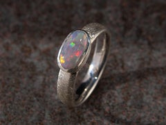 Opal Scratched Silver Ring Natural Australian Gemstone gift
