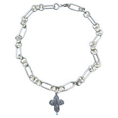 Opal Set Silver Cross Chunky Chain Necklace Choker