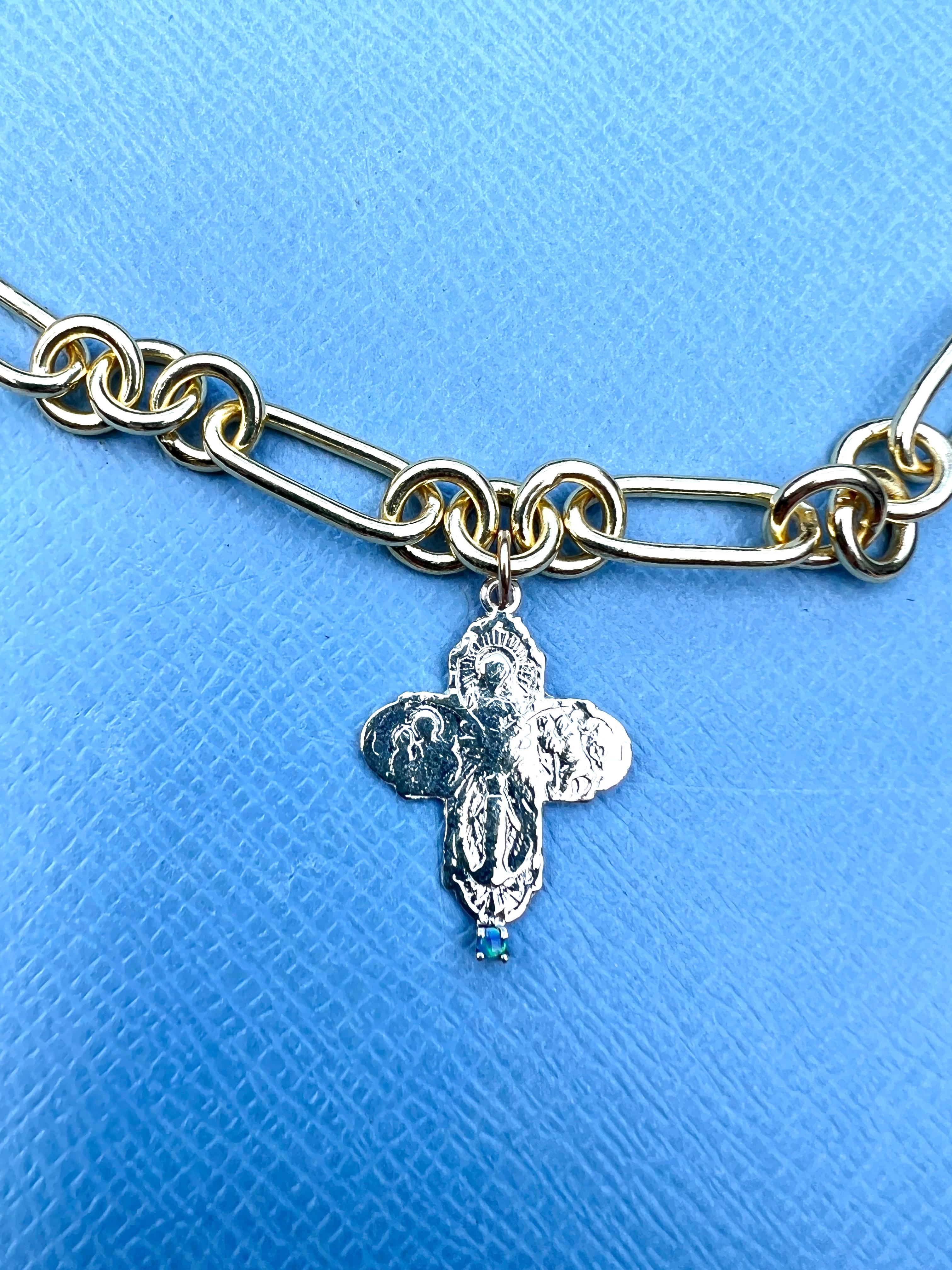 Contemporaneo Collana con catena a croce in argento opalino  Chunky Choker in vendita