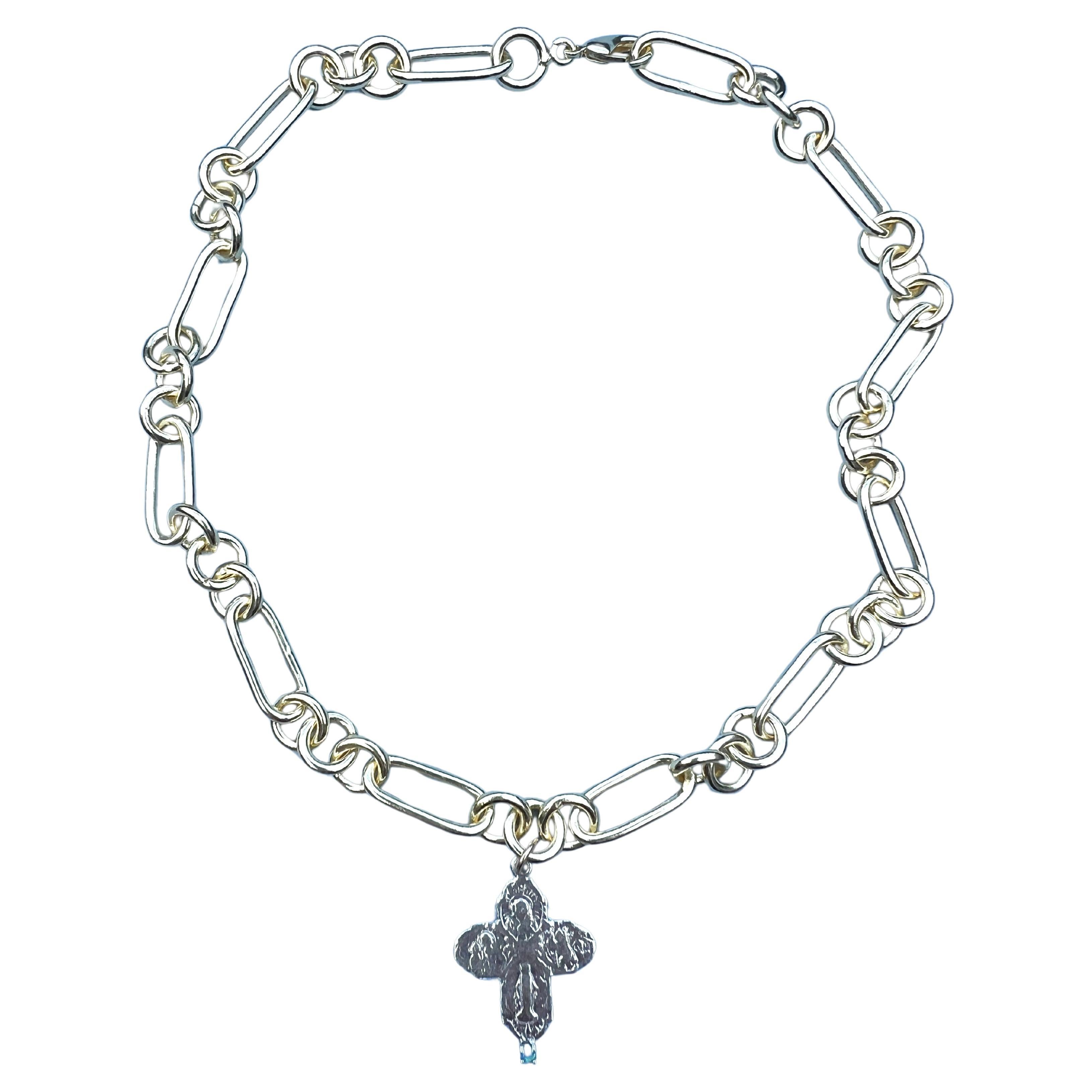 Opal Silver Cross Chain Necklace  Chunky Choker
