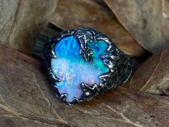 Opal Silver Ivy Ring Natural Australian Gem Boulder Gem Bicolor Blue Pink Unisex